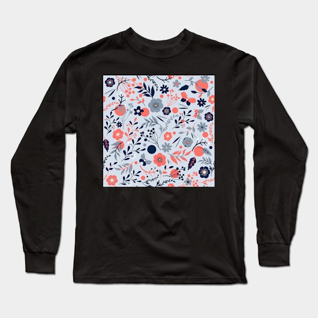 summer meadow | coral + blue Long Sleeve T-Shirt by colorofmagic